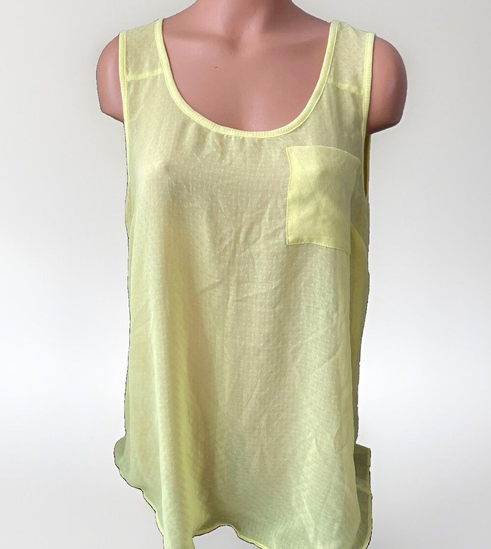 Ana Yellow Tank Top Cami Size L Semi Sheer Pocket Sleeveless
